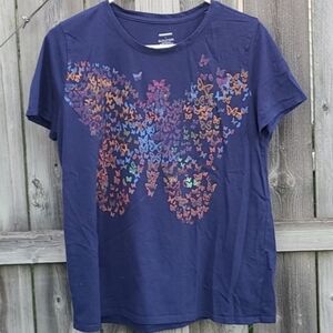 Colorful Butterfly Graphic Tee Cotton Polyester Blend Size Large